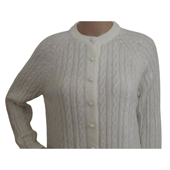 Light Ivory Cardigan Sweater Womens Medium Button vintage off white cable knit - Picture 4 of 8